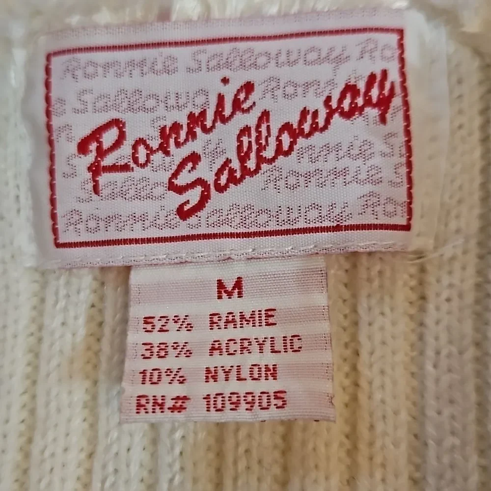 Ronnie Salloway Cream Zip Up Sweater Jacket Knit Cardigan Neutral Size Medium M